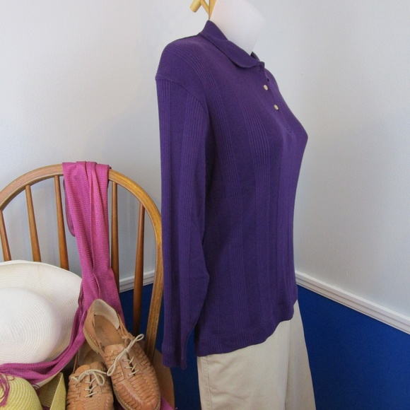 🌟HP🌟 Vintage Long Sleeve Rib Knit Purple Polo - Picture 4 of 7